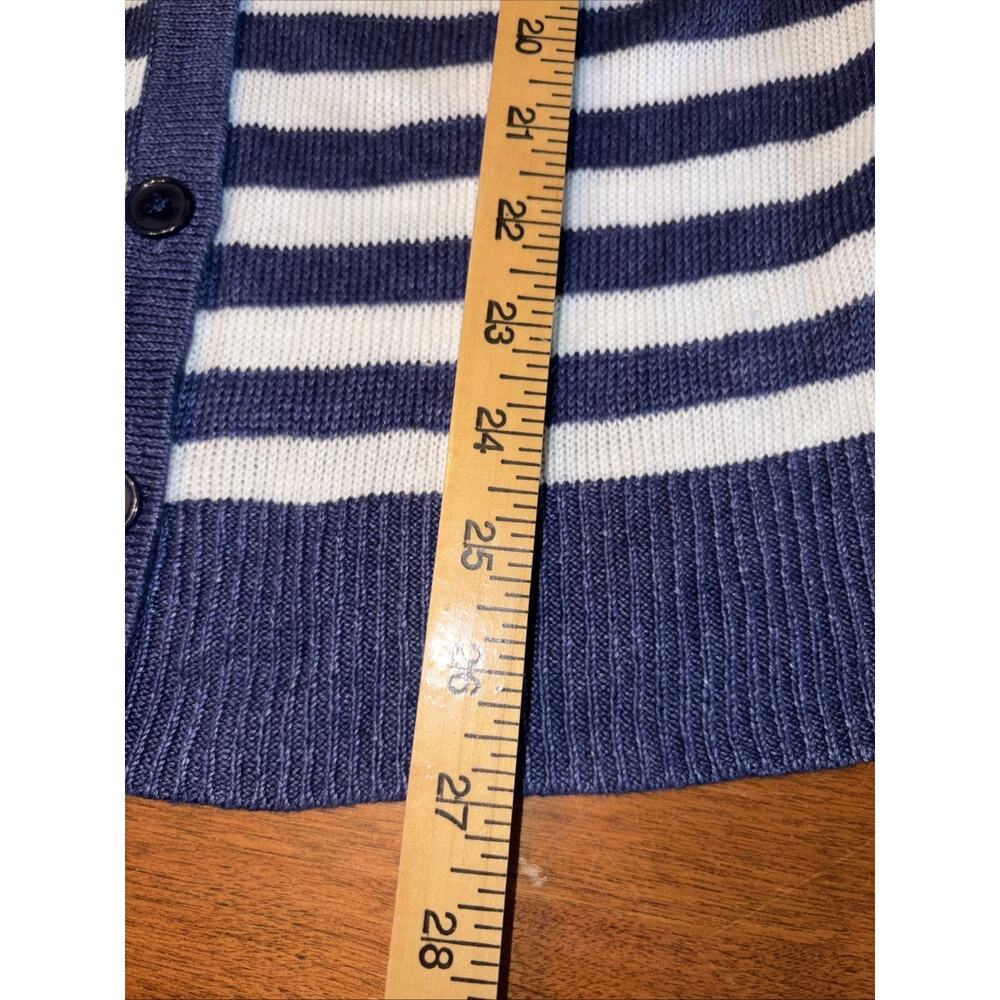 Talbots Linen Cardigan Womens Med Blue White Stripe Button Nautical 3/4 Sleeve - Picture 6 of 7